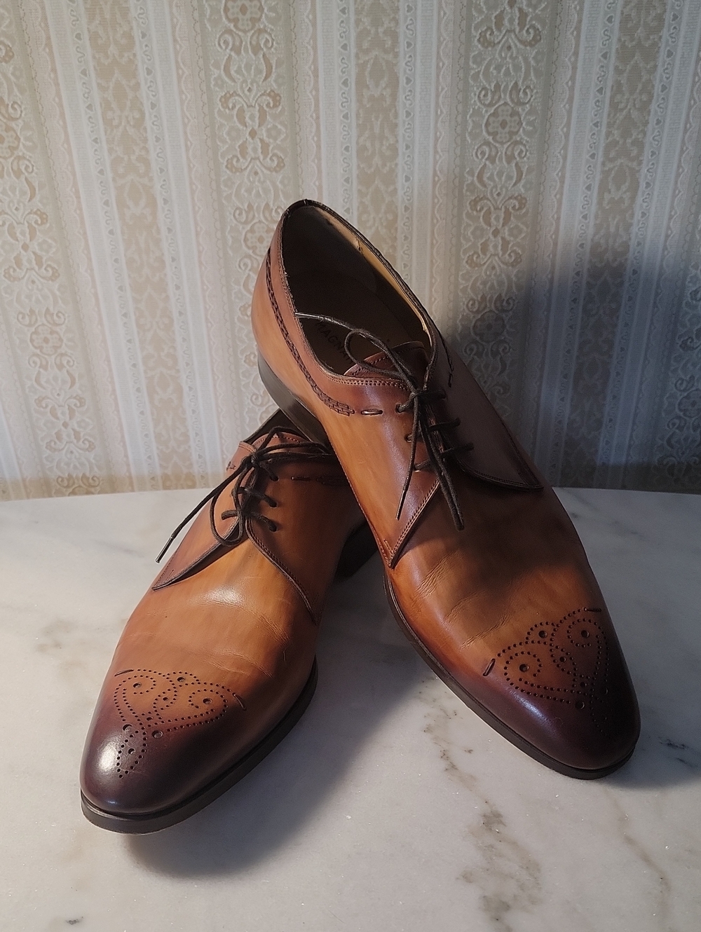 Magnanni Men's Tan Leather Dress Oxfords Size 14